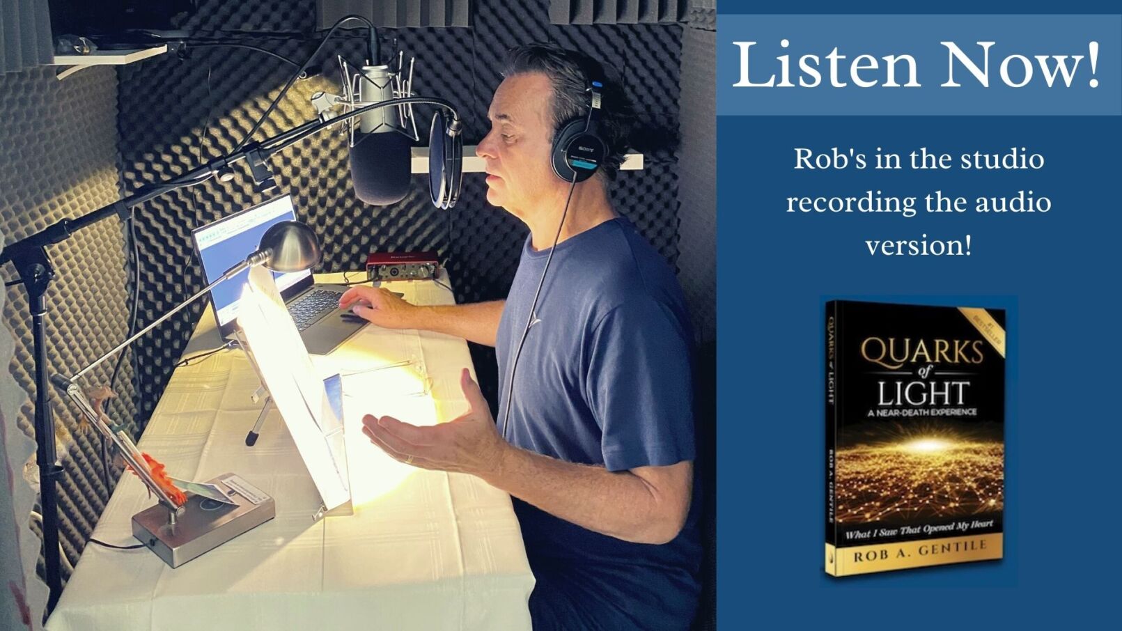 Rob in his recording room making his audiobook for Quarks of Light