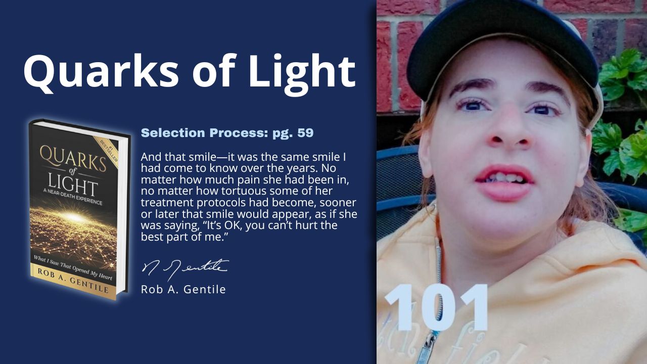 Thumbnail of Quarks of Light Audiobook Excerpt- Selection Process pg. 59 with Maria on the right side wearing a yellow plain jacket